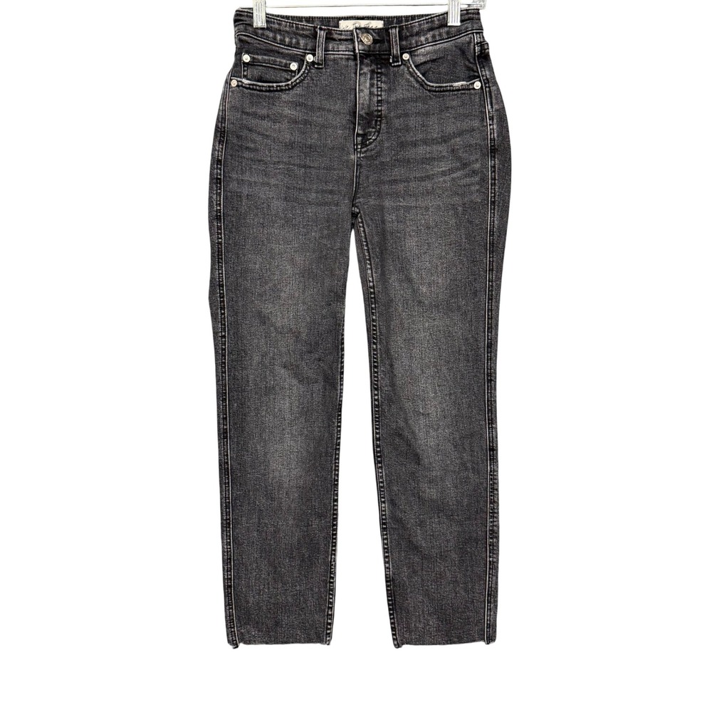 Free People We The Free CRVY Jeans Womens 26 Black High Rise Straight Raw Hem